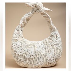 Francesca's Collections Cream Floral Crochet Hobo Bag